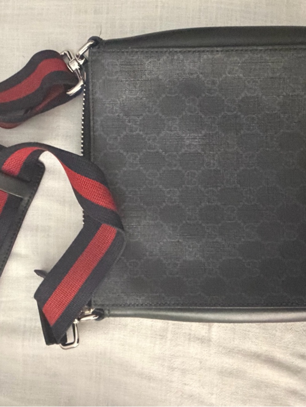 Gucci Black GG Canvas Messenger Bag with Red & Blue Web Strap - Picture 2 of 2